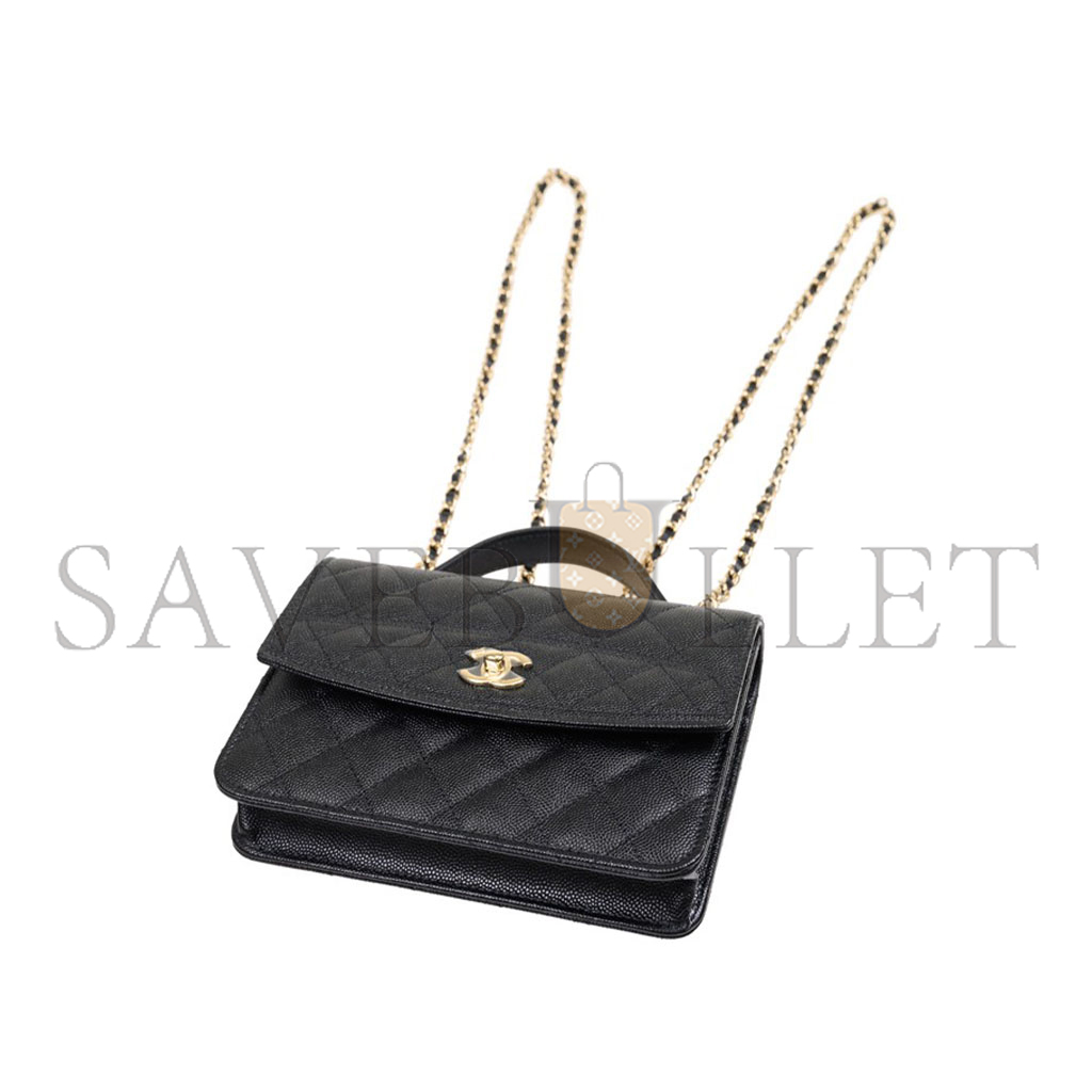 Ch*el handheld messenger backpack black gold buckle ap4406 (18*14*3cm)